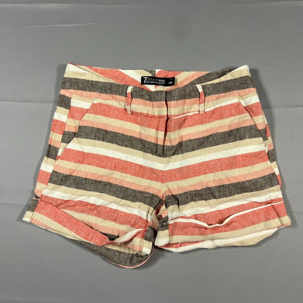 7th Avenue Design Studio Cuffed Shorts Womens 4 Multicolor Striped Linen Summer